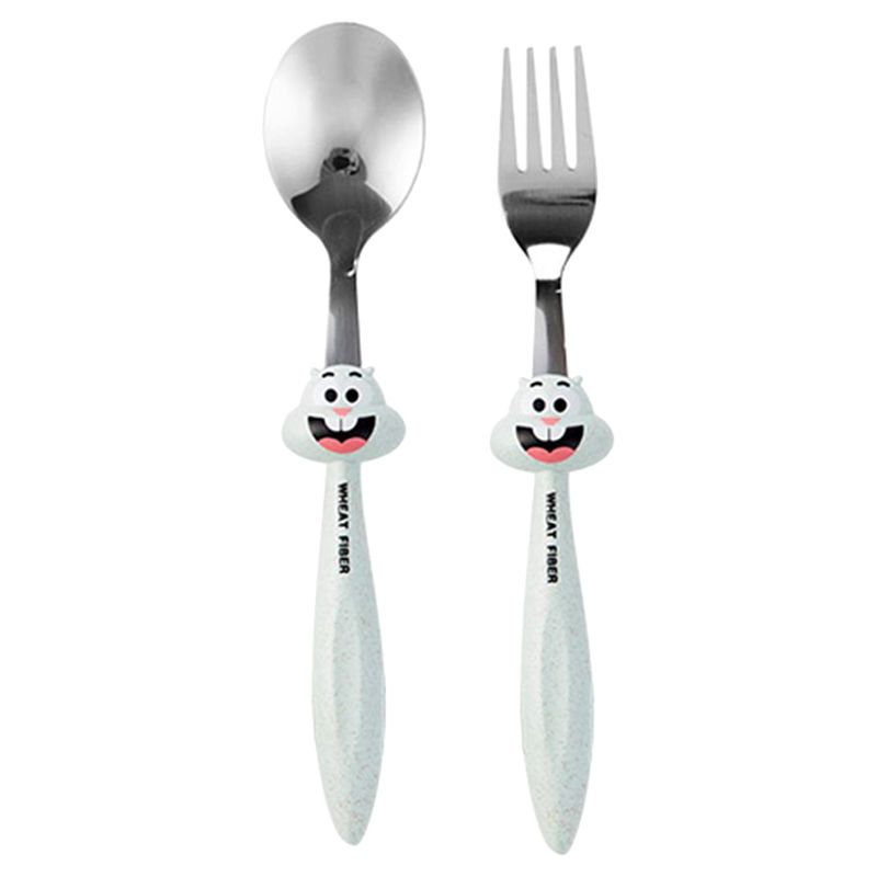 Brain Giggles 2pcs Green Bugs Bunny Kid's Stainless Steel Cutlery Set