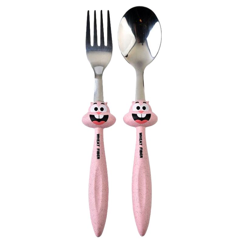 Brain Giggles 2pcs Pink Bugs Bunny Kid's Stainless Steel Cutlery Set