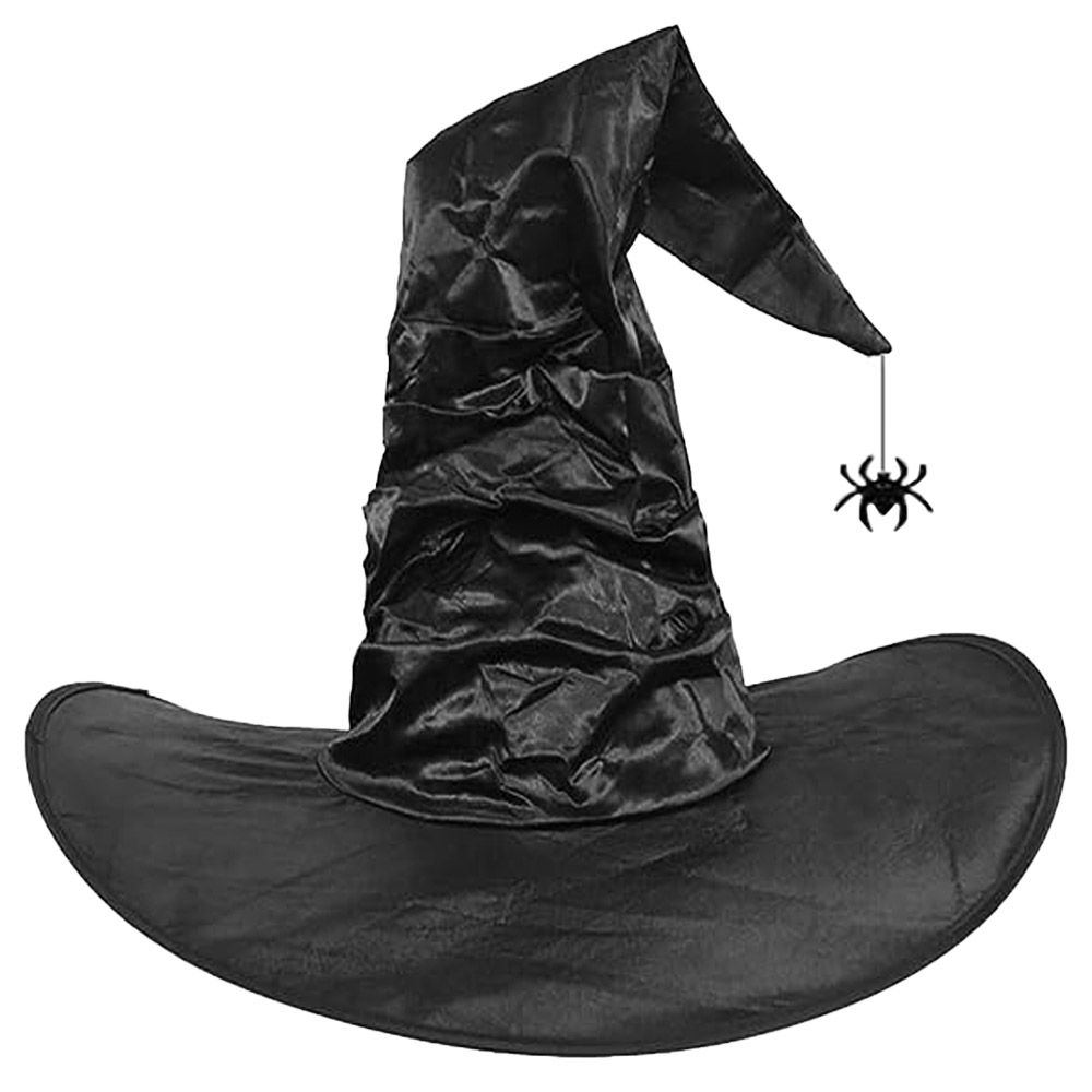 Brain Giggles - Halloween Witch Hat With Hanging Spider - Black