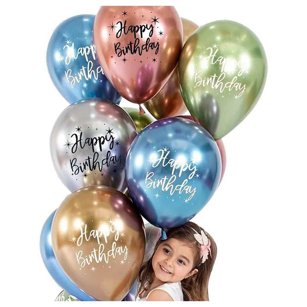 Brain Giggles - Happy Birthday Metallic Chrome Balloons - 10pcs