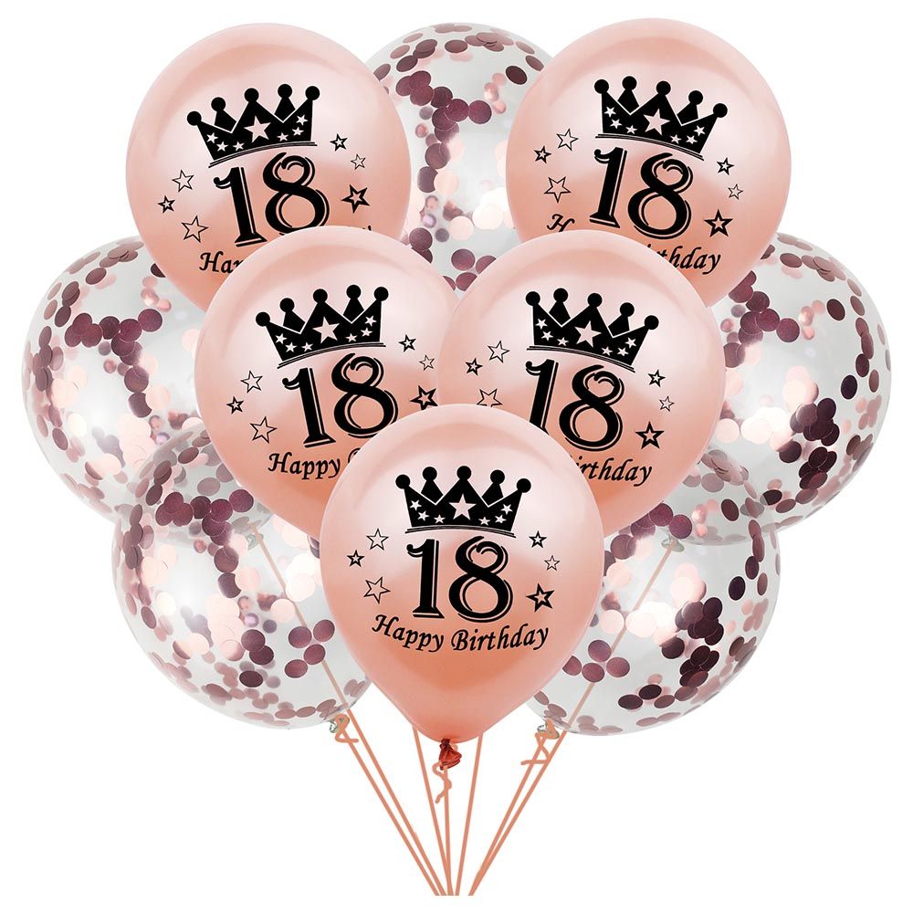 Brain Giggles - 18th Happy Birthday Balloon Set - 10pcs - Rose Gold