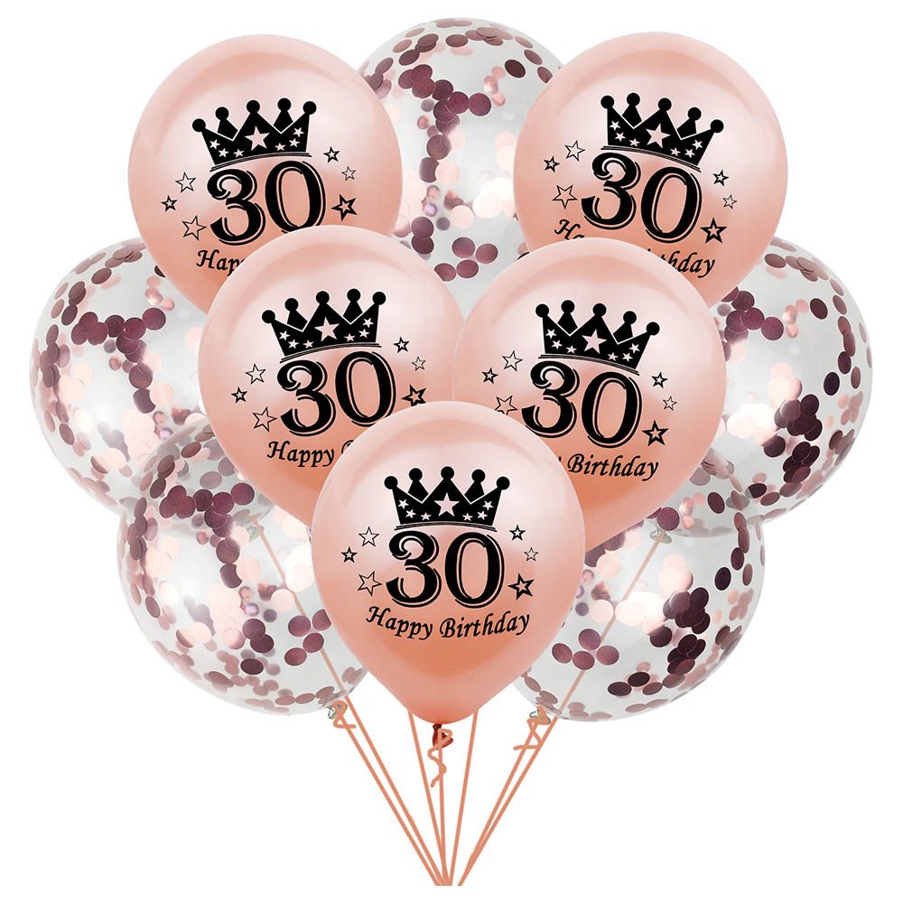 Brain Giggles - 30th Happy Birthday Balloon Set - 10pcs - Rose Gold