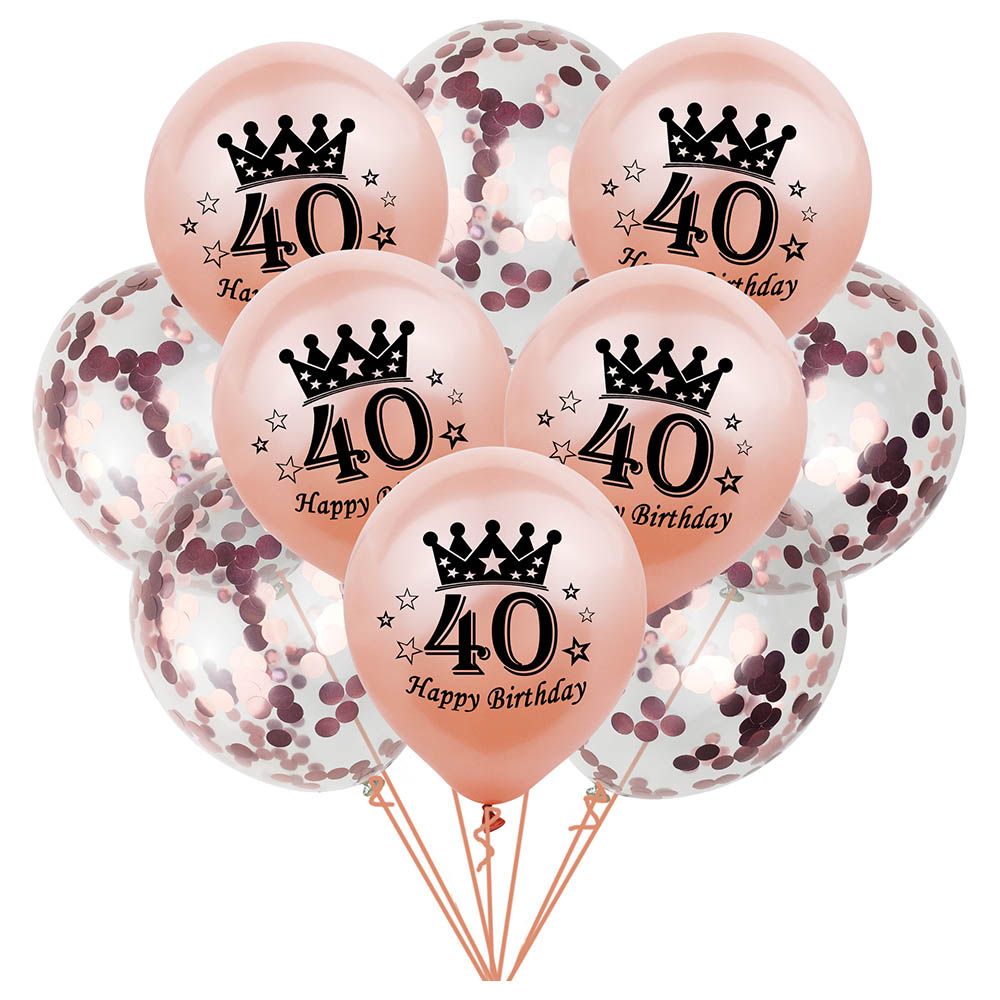 Brain Giggles - 40th Happy Birthday Balloon Set - 10pcs - Rose Gold