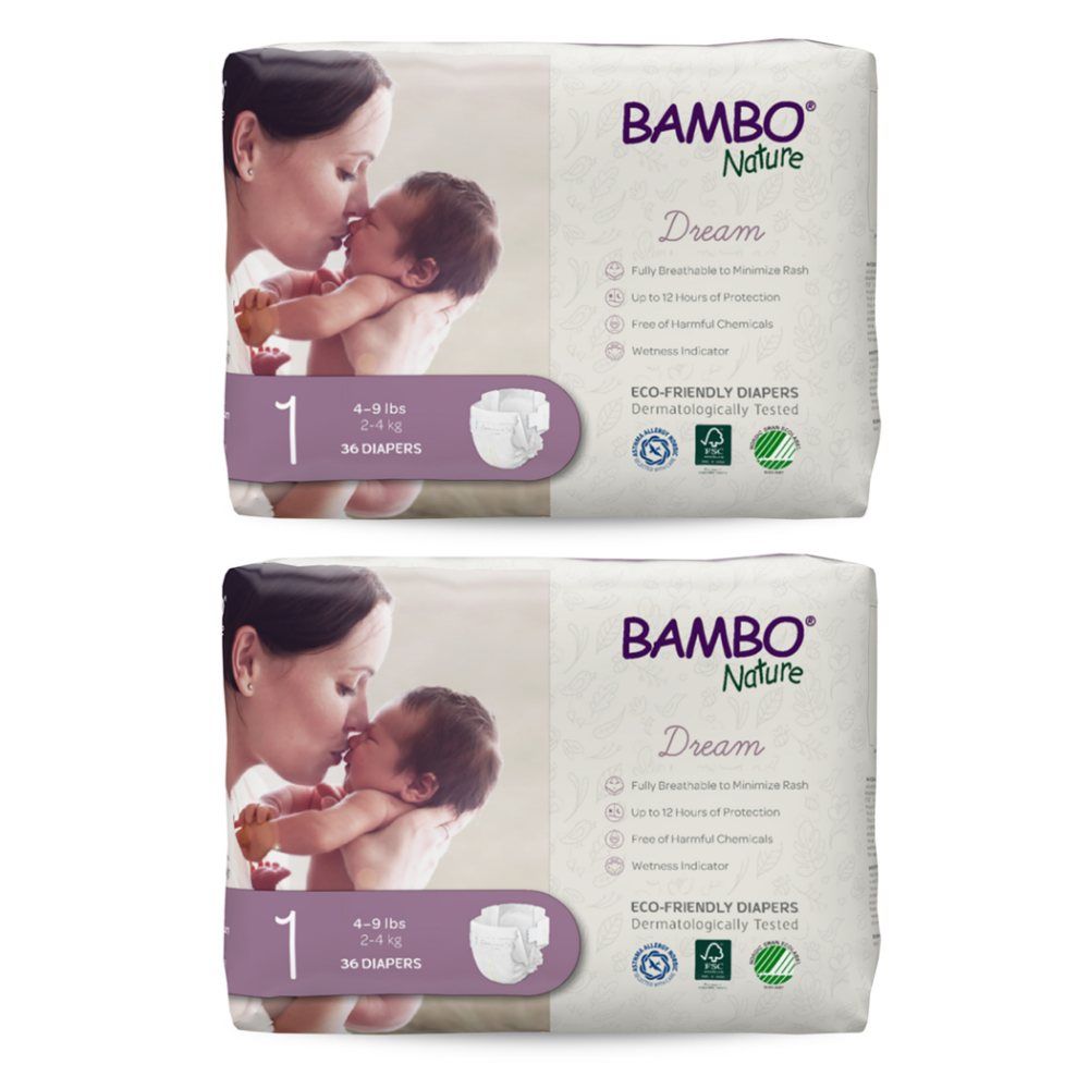 Bambo Nature Eco-Friendly Diapers Value Pack - Size 1, 2-4Kg - 72pcs