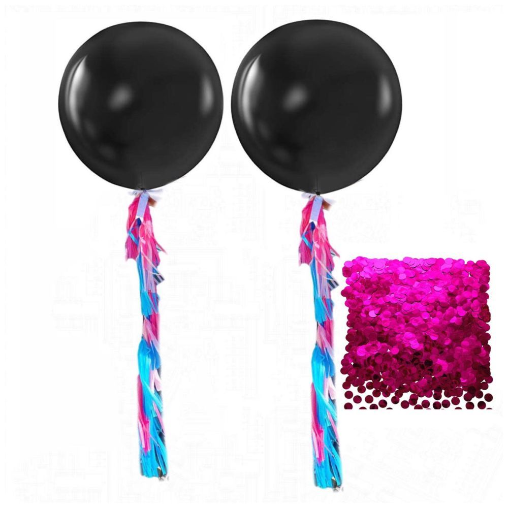 Highland - 36" Round Black Balloon With Pink Confetti