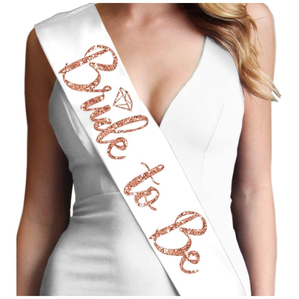 Highland - Bride to be Sash - White and Rose Gold