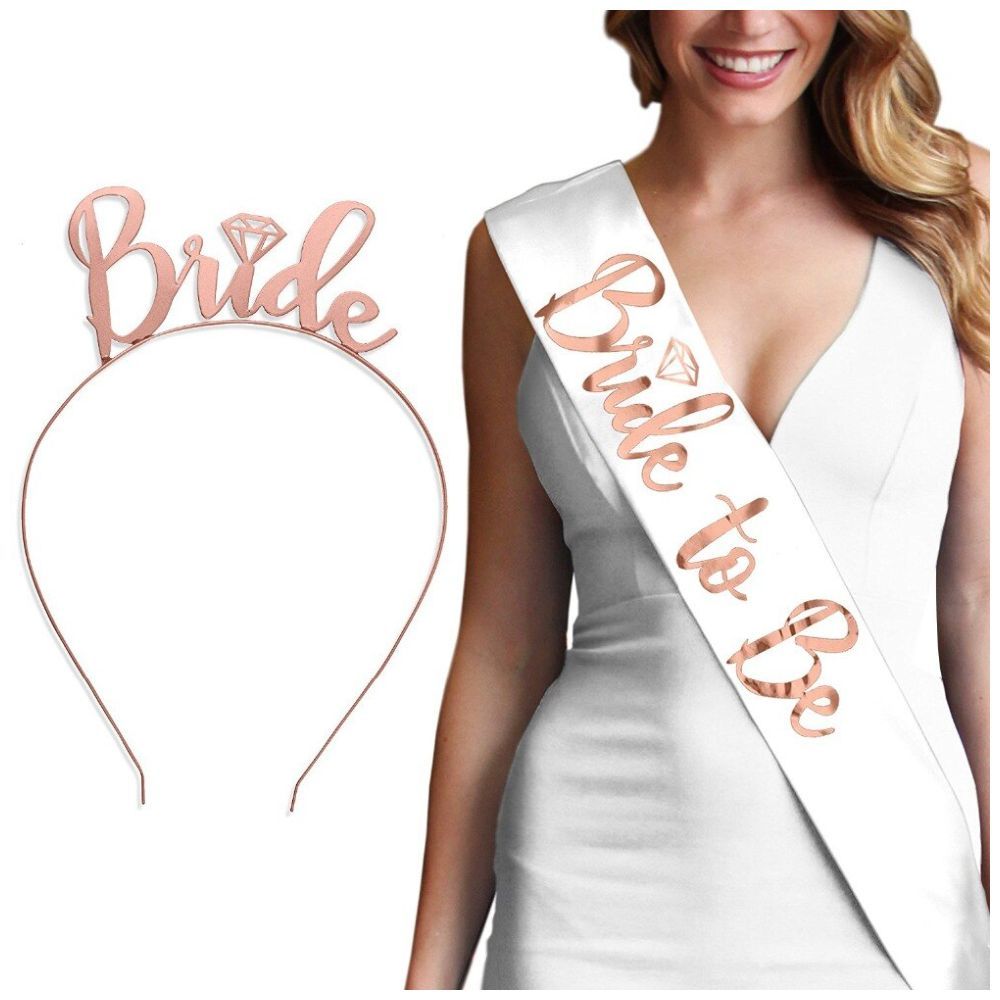 Highland - Bride to be Sash and Tiara Set - White & Rose Gold