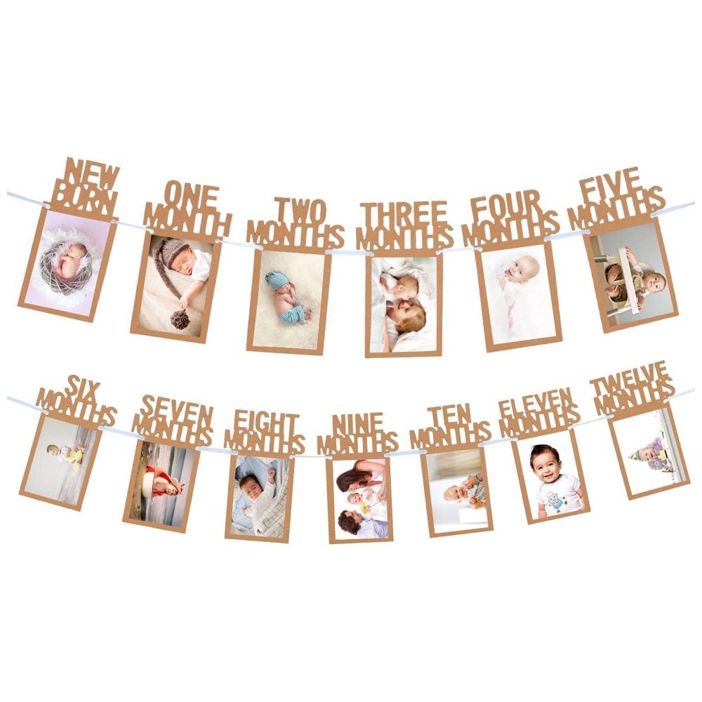 Highland - New Born - 12 Months Photo Banner for First Birthday Decoration - Brown