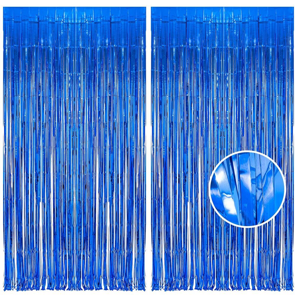 Highland - Blue Metallic Foil Fringe Curtain 2pcs