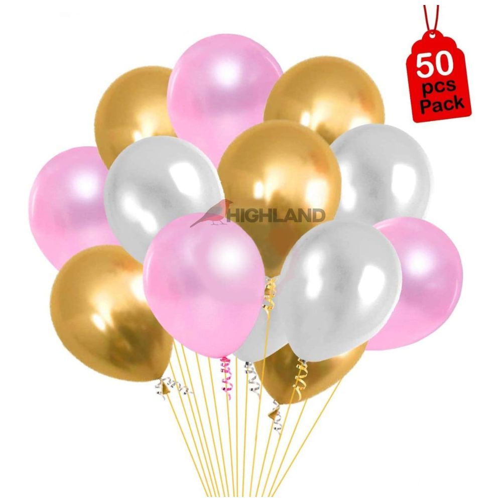 Highland - Gold, Pink, White Balloons 50pcs