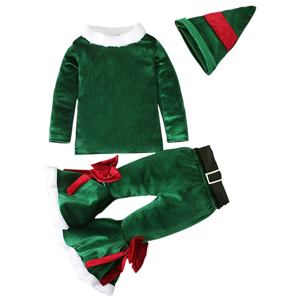 Highland - 4pc-Set - Toddler Girl Christmas Elk Costume - Green