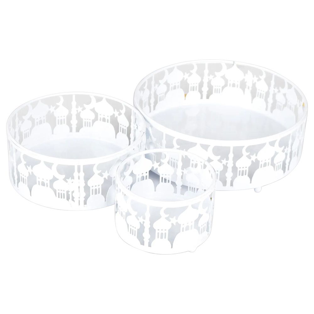 Highland - Round Shaped Eid Ramadan Serving Tray - White - 3pcs