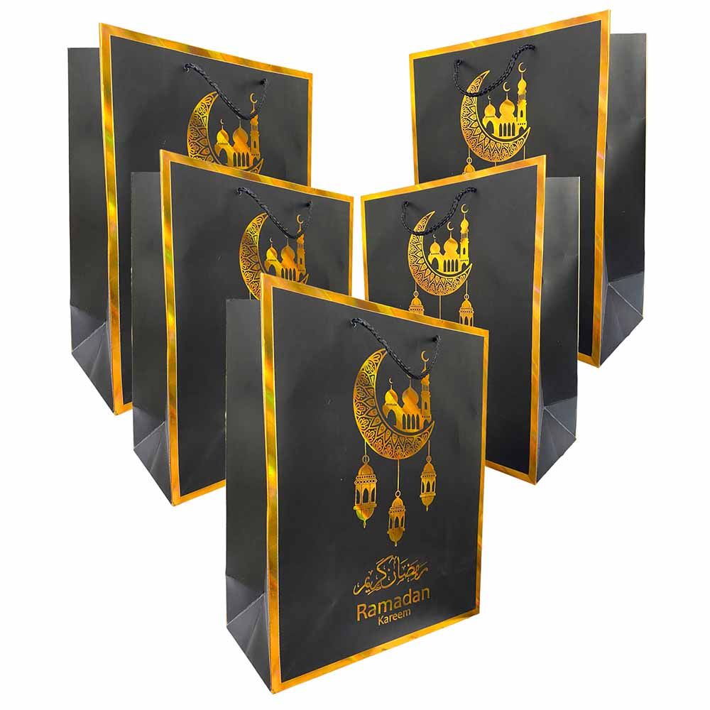 Highland - Black & Gold Ramadan Kareem Gift Bags - Large - 6pcs