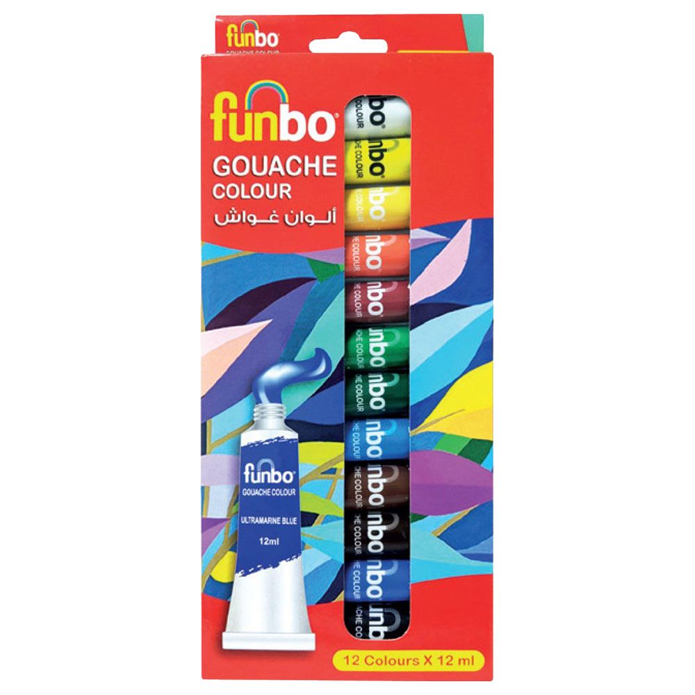 Funbo - Set of 12 Gouache Paint Colour Tubes - 12ml