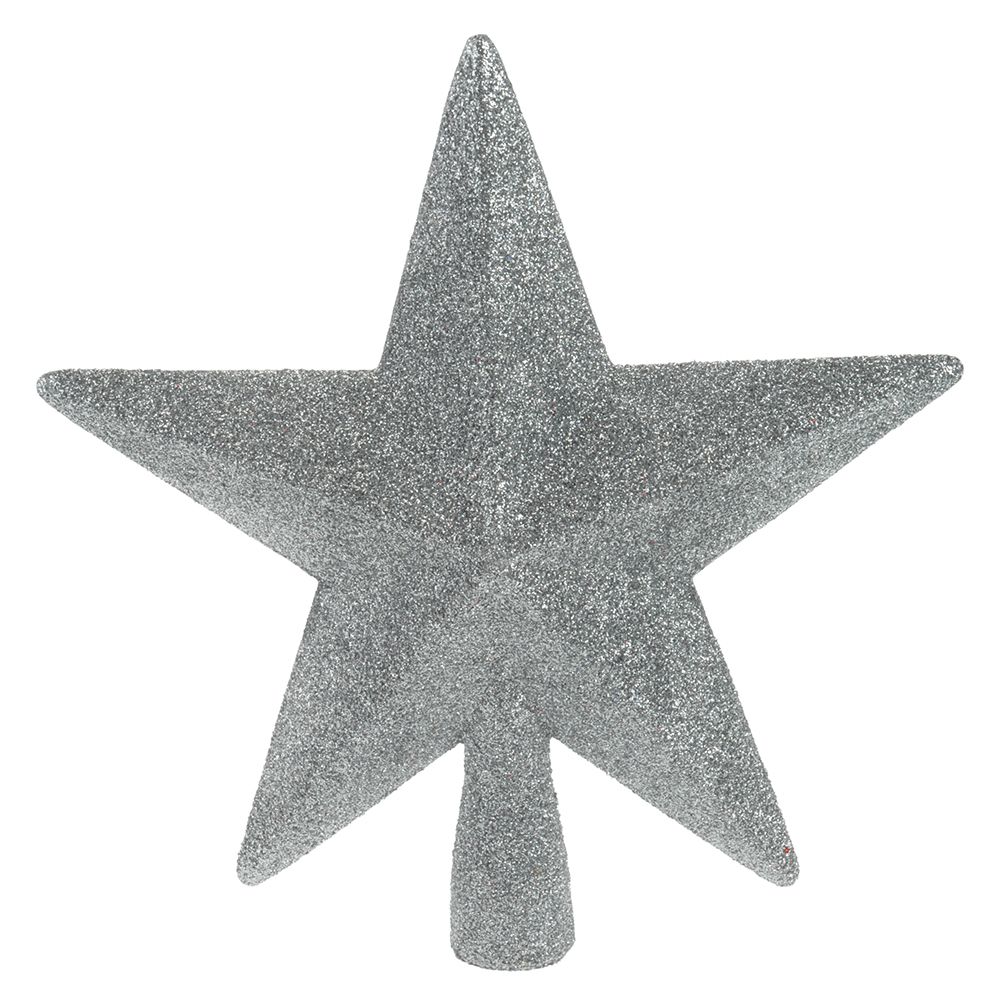 Christmas Tree Top Star With Glitter - Silver