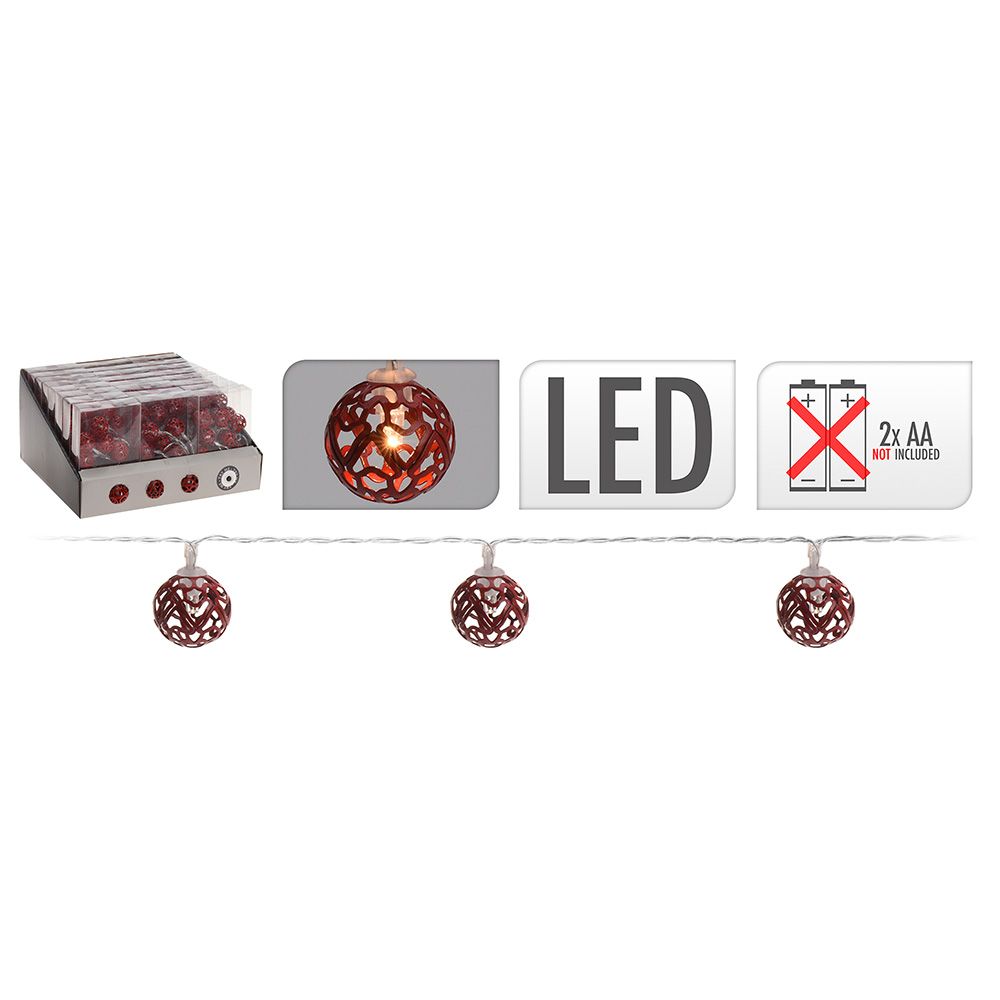 Homesmiths - Christmas LED Chain Ball 28mm Red