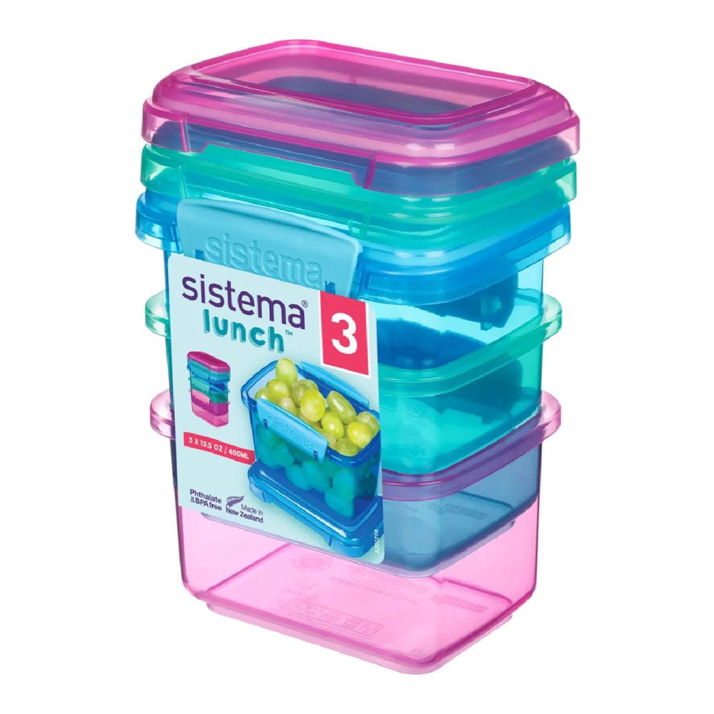 Sistema - Lunch Container with Contrasting Clip 3 Pack 400ml