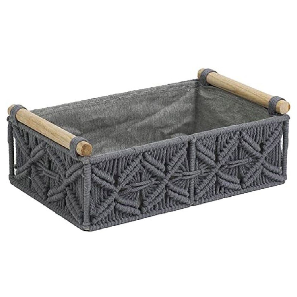 Homesmiths - Cotton Rope Basket w/ Handle - 34x22x10cm - Grey