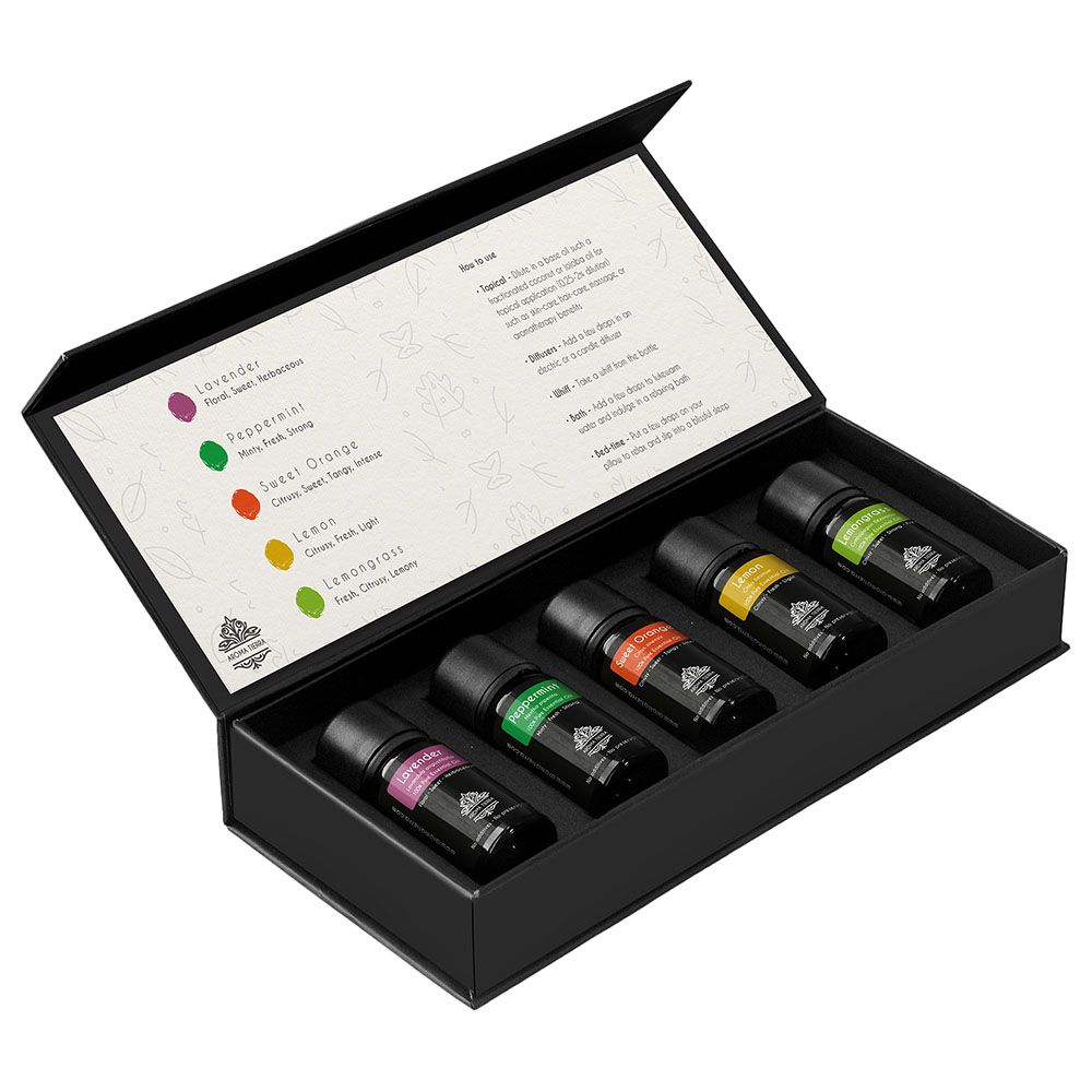 Aroma Tierra - Top 5 Essential Oil Set - Lavender, Peppermint, Orange, Lemon and Lemongrass