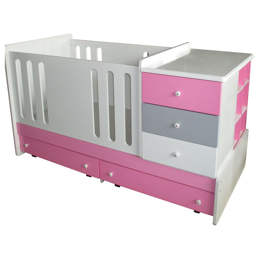 Bumble & Bird - Baby Bed With Drawers - White/Pink