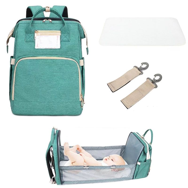 Pikkaboo 4in1 Diaper Bag with Changing Station/Crib -Teal Green