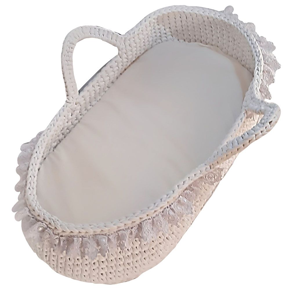 Pikkaboo - Handmade Crochet Moses Basket Carrycot  - White