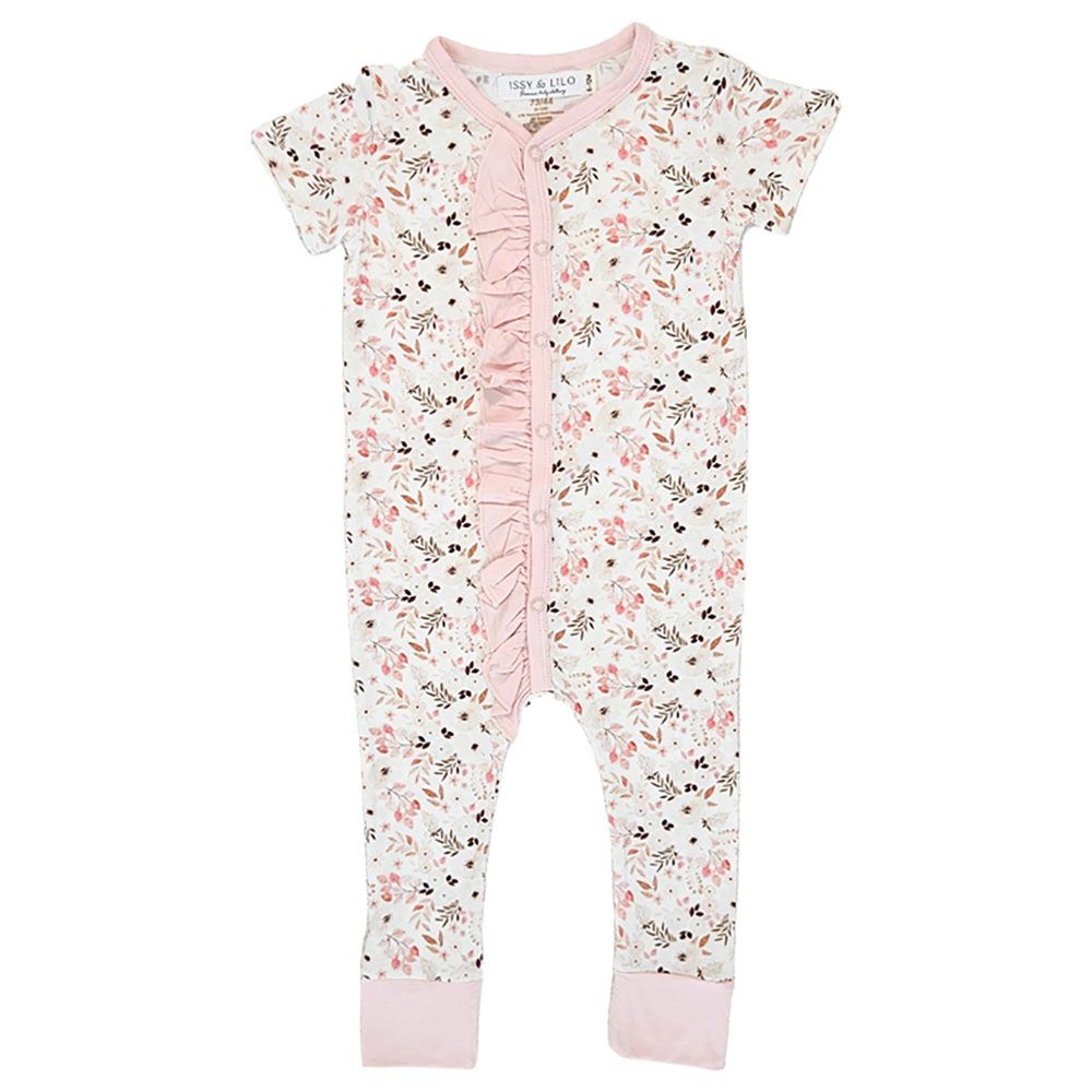 Issy & Lilo - Ruffled Bamboo Romper - Pink Flowers