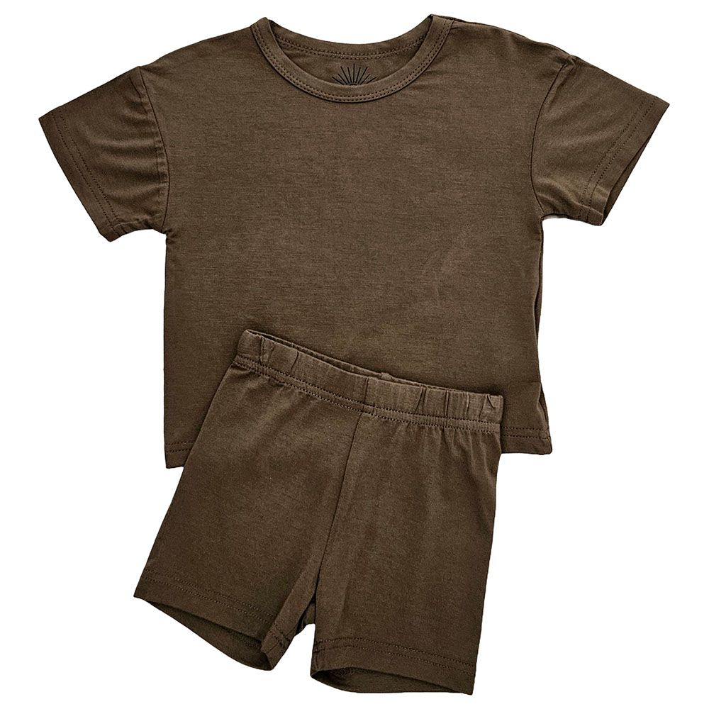 Issy & Lilo - 2pc-set - Short Sleeve Bamboo T-shirt And Shorts - Olive Green