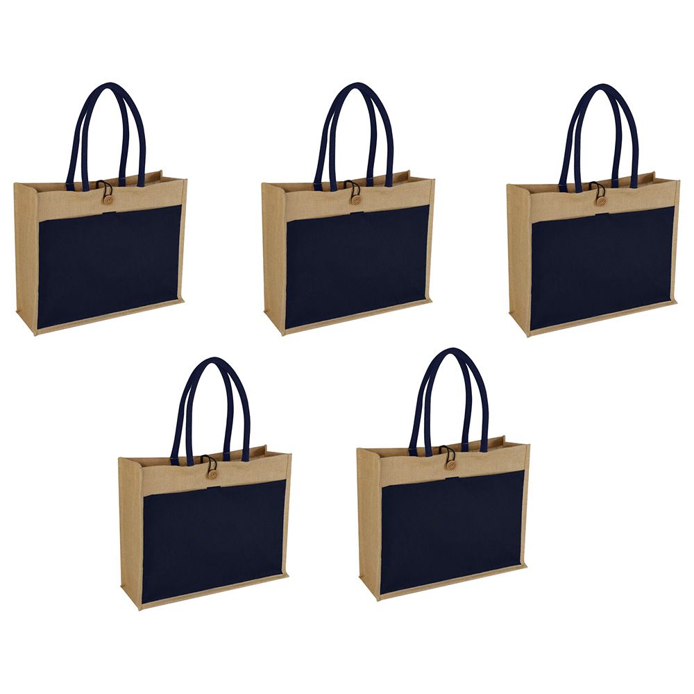 Eco-Neutral - Monclova - Jute Bag w/ Canvas Pocket Pack of 5 - Blue