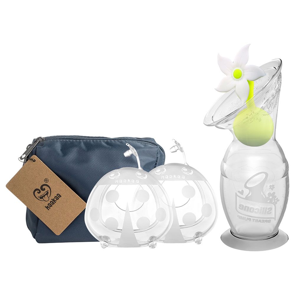 Haakaa - Mum Silicone Breast Pump W/ Flower Stopper & Silicone Milk Collectors Bundle