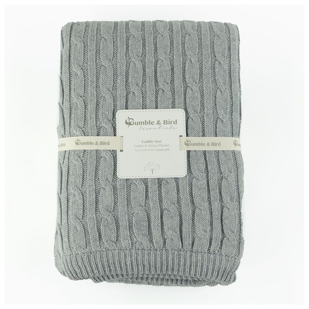 Bumble & Bird - Knitted Blanket With Sherpa Back - Grey