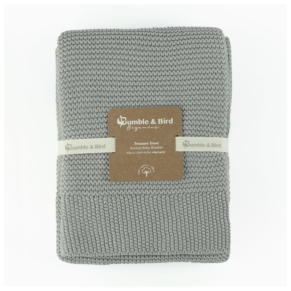 Bumble & Bird - Knitted Receiving Blanket - Grey