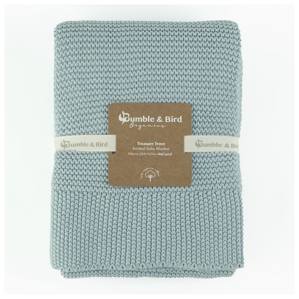 Bumble & Bird - Knitted Receiving Blanket - Blue