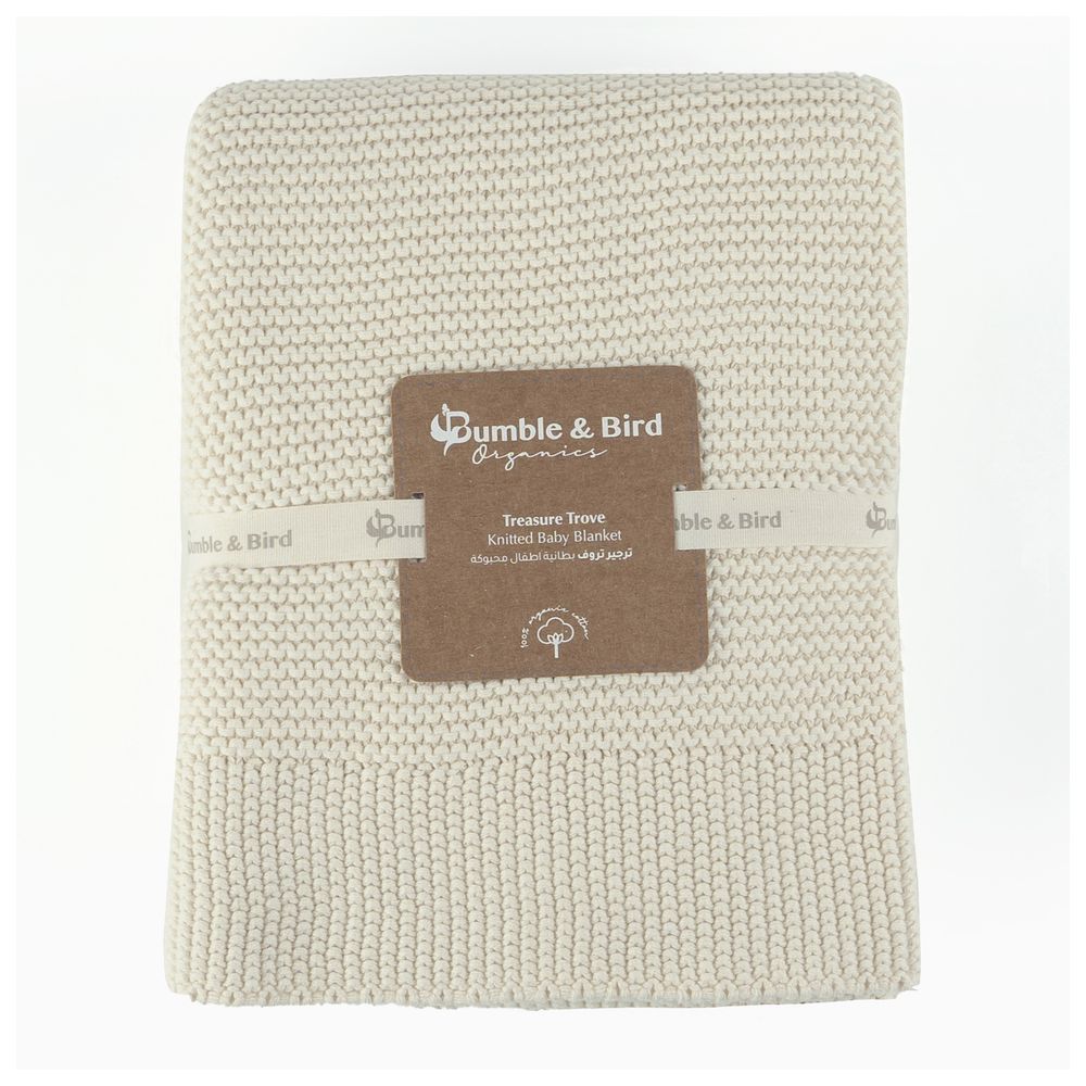 Bumble & Bird - Knitted Receiving Blanket - White