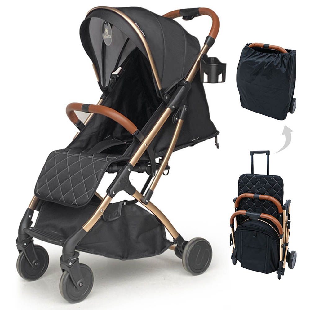 Bebesitos - Chic Travel Cabin Stroller Fast Folding W/ Hand Trolley - Black