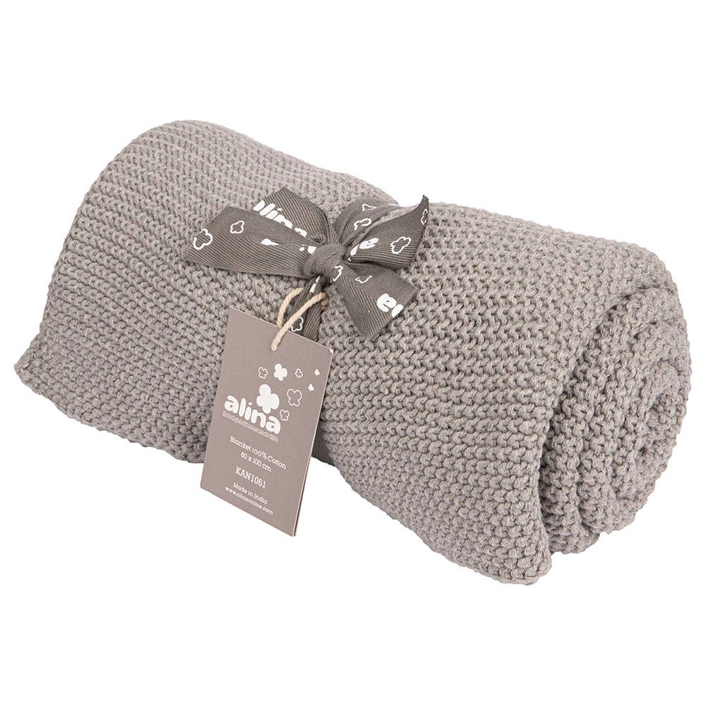 Alina - 100% Cotton Knitted Blankets Mini Moss - Grey