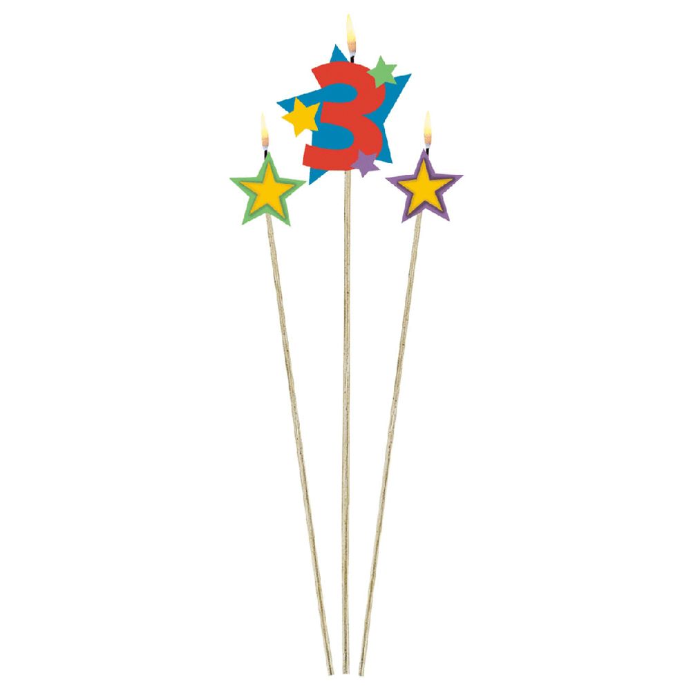 Amscan - Number 3 Star Birthday Candle - Pack Of 3