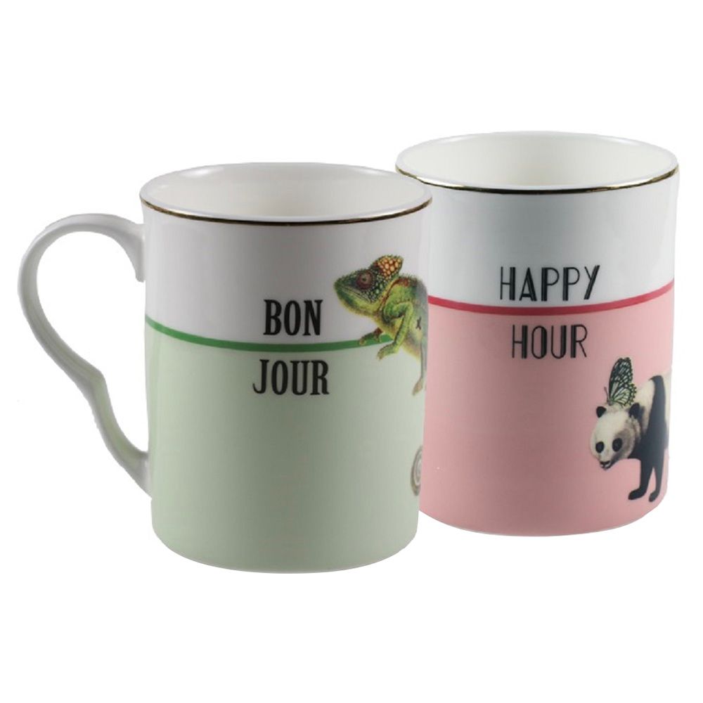 Yvonne Ellen - Set of 2 Mugs (Bonjour, Happy Hour)