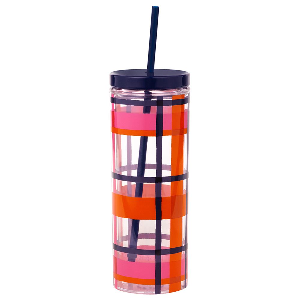 Kate Spade - Acrylic Tumbler W/ Straw - Spring Plaid