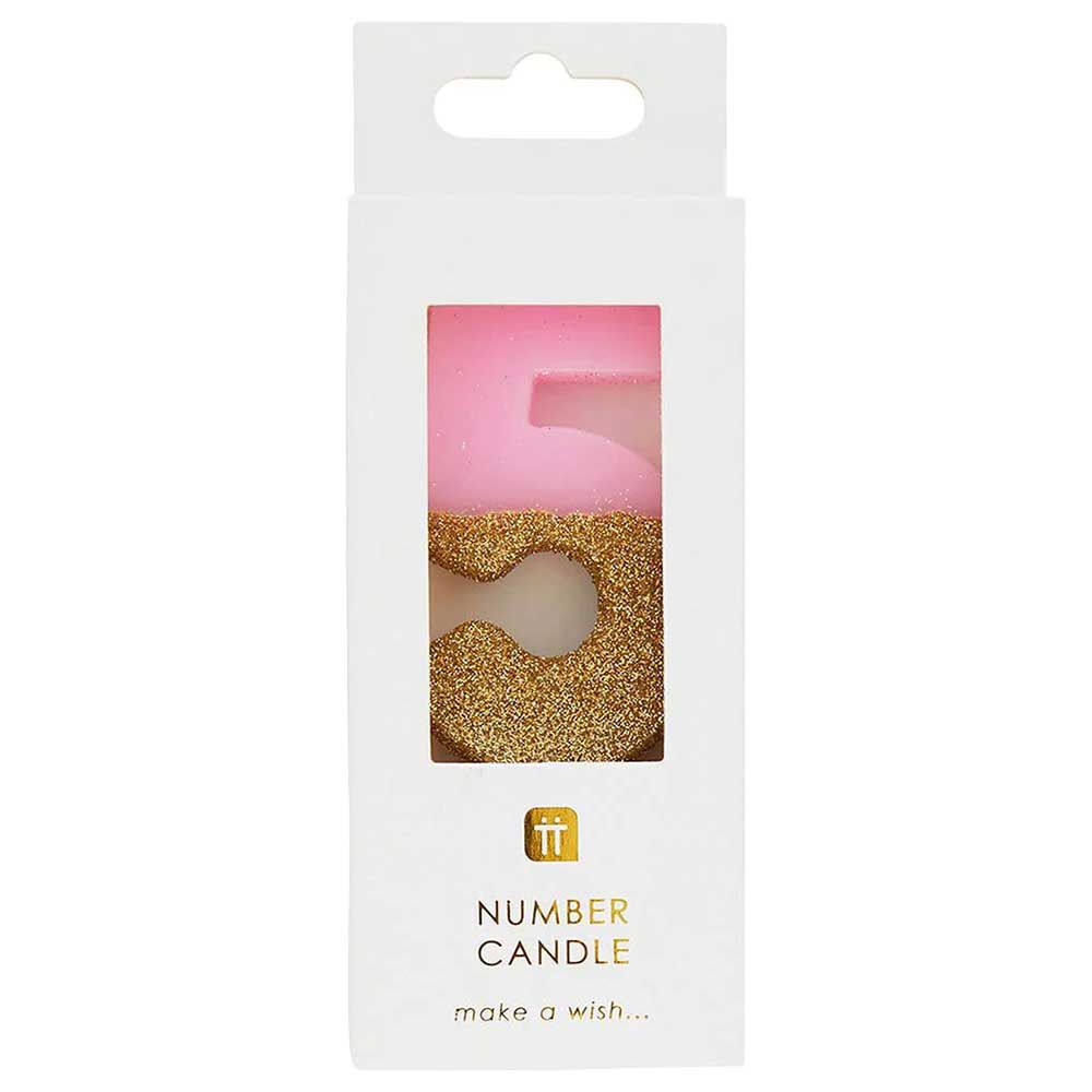 Talking Tables - We Heart Birthdays Glitter Number Candle 5 - Pink