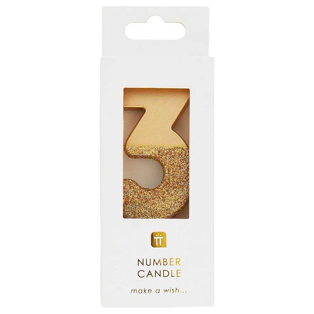 Talking Tables - We Heart Birthdays Glitter Number Candle 3 - Gold