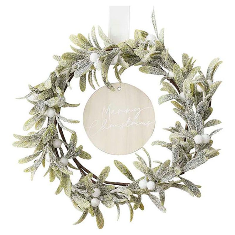 Ginger Ray - Mistletoe Wreath w/ Hanging Wooden Merry Christmas Disk