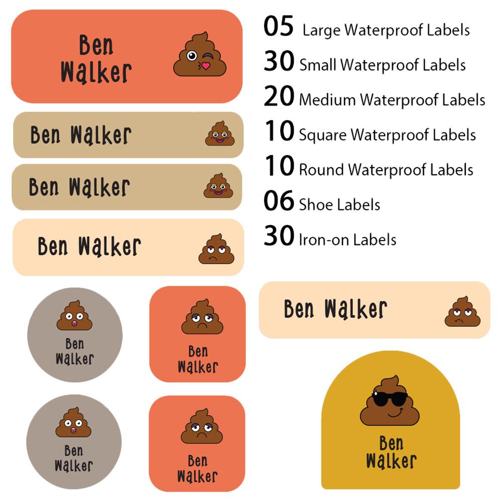 My Labels - Shoe & Iron On Waterproof Labels - Poop Emoji