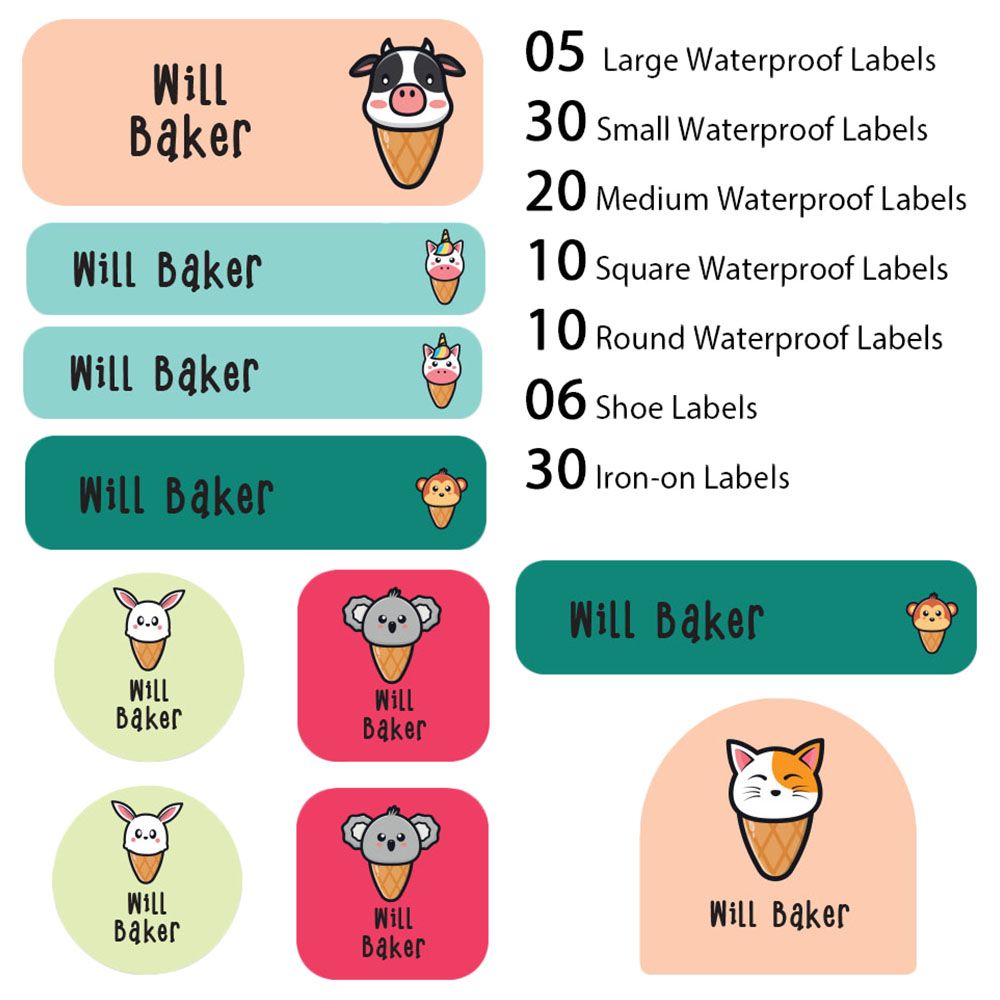 My Labels - Shoe & Iron On Waterproof Labels - Animal In Cone