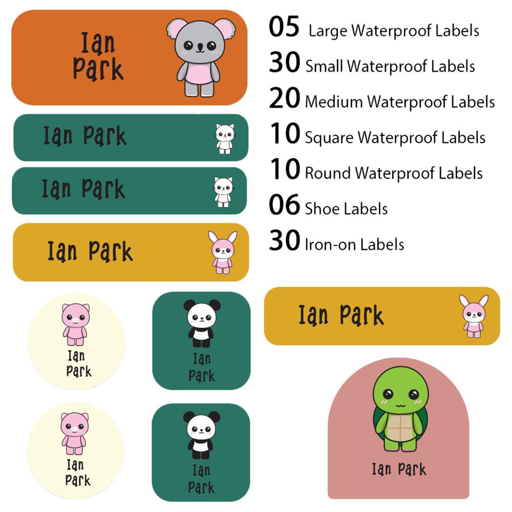 My Labels - Shoe & Iron On Waterproof Labels - Turtle & Panda