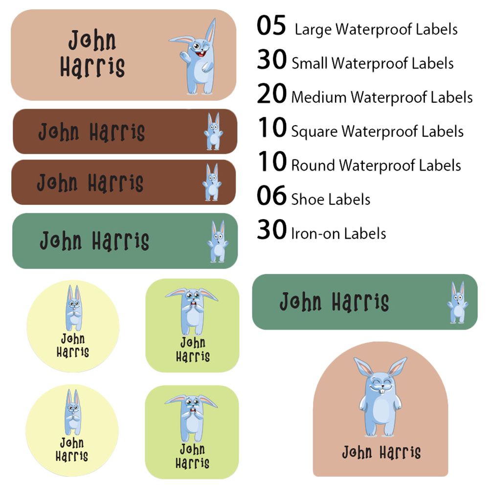 My Labels - Shoe & Iron On Waterproof Labels - Rabbit - Blue