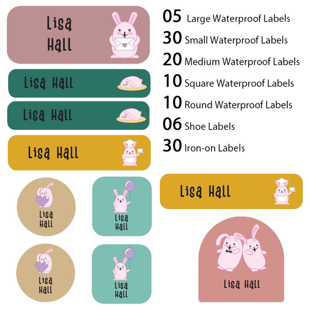 My Labels - Shoe & Iron On Waterproof Labels - Rabbit - Pink