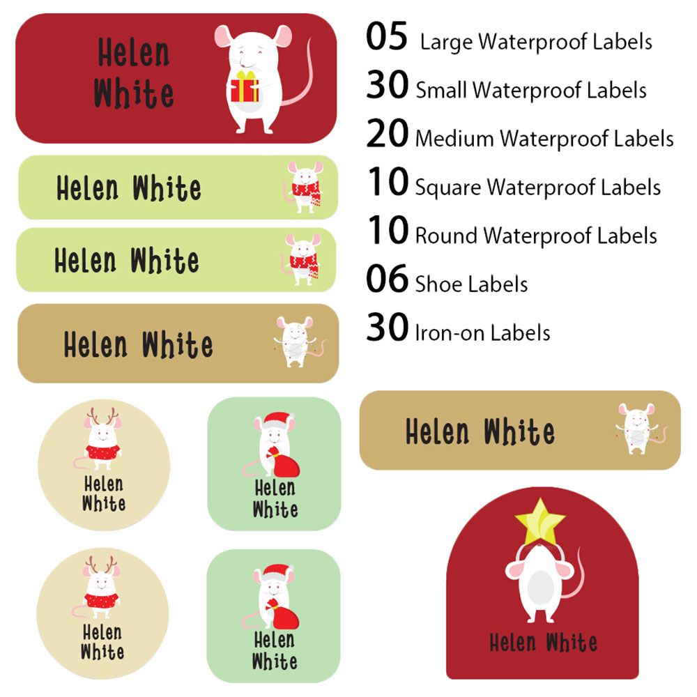 My Labels - Shoe & Iron On Waterproof Labels - Mouse - White