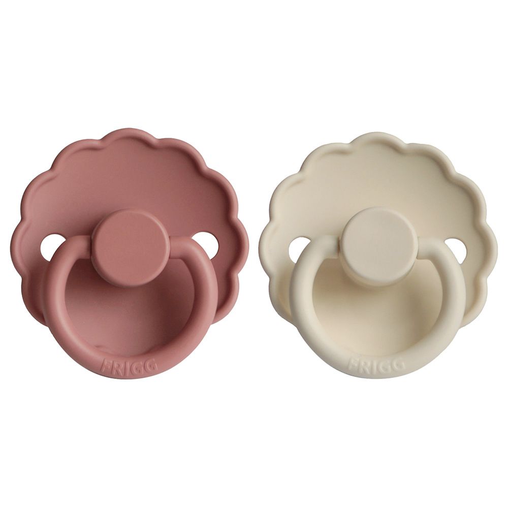 Frigg - Daisy Silicone Pacifier 0-6M 2-Pack S1 - Cream/Powder Blush