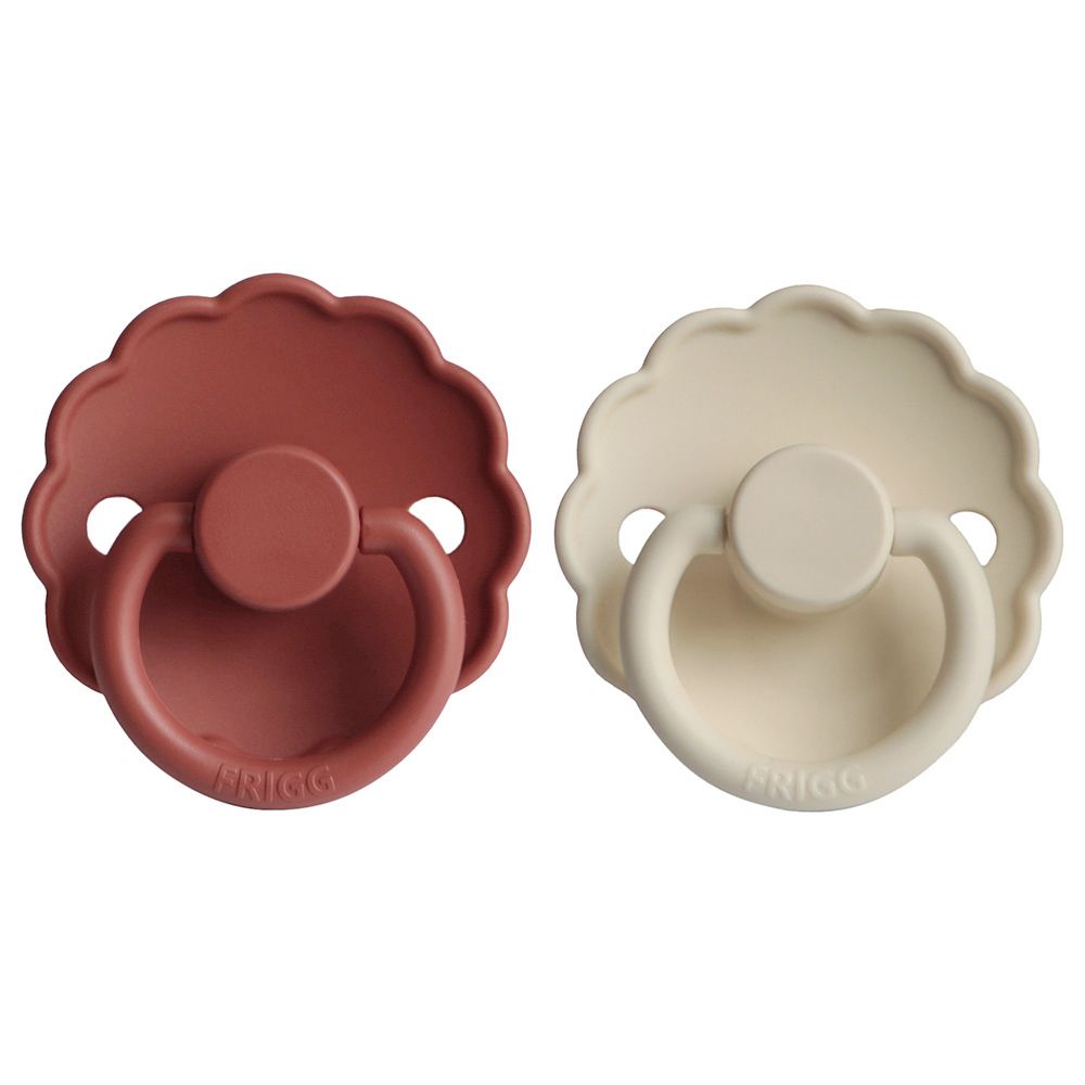 Frigg - Daisy Silicone Pacifier 0-6M 2-Pack S1 - Baked Clay/Cream